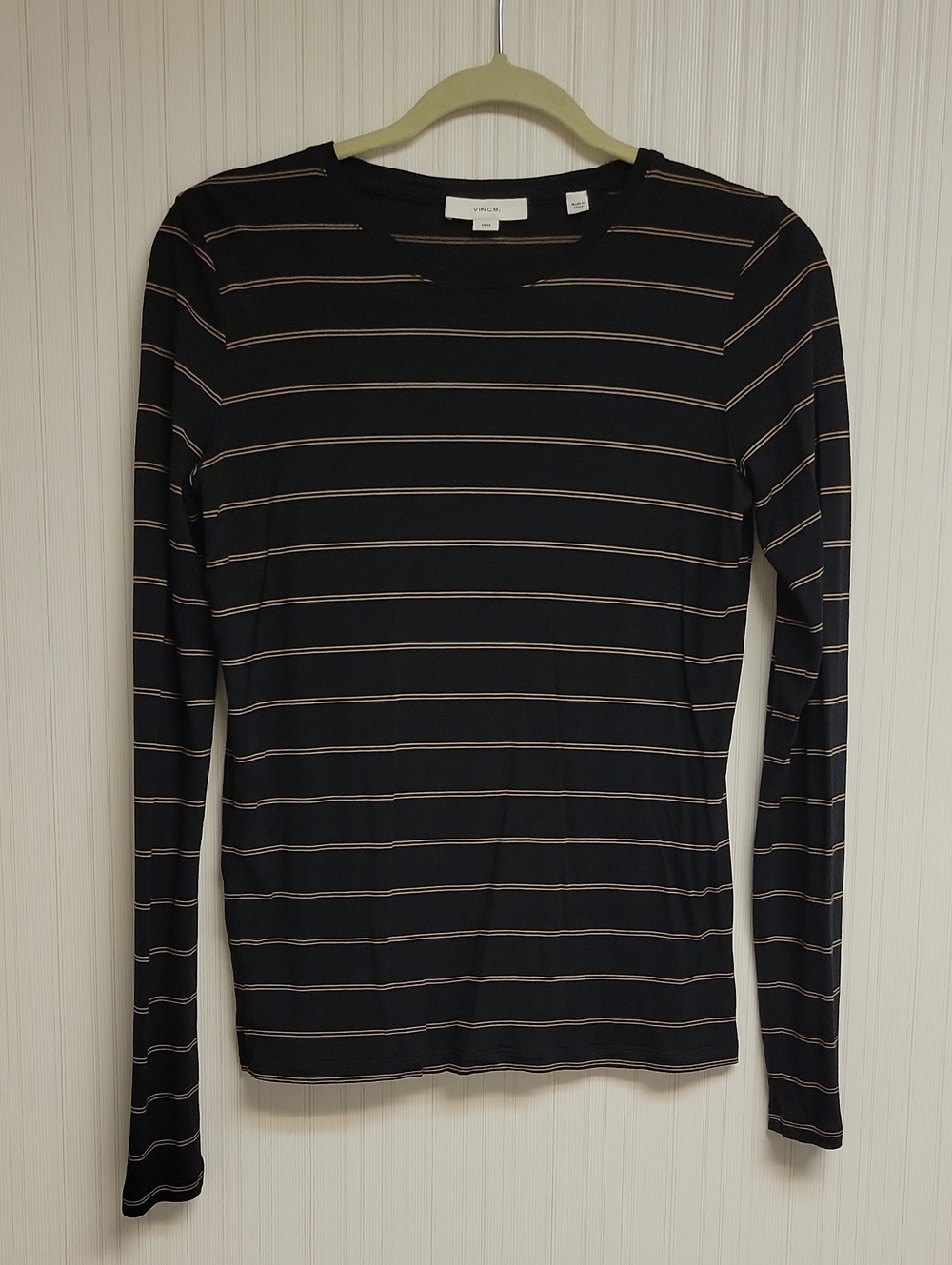Vince Black Long-Sleeve Stripe Knit Top Small Casual Quiet Luxury Fall